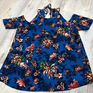 Floral Blue Dress with Red and White Accents